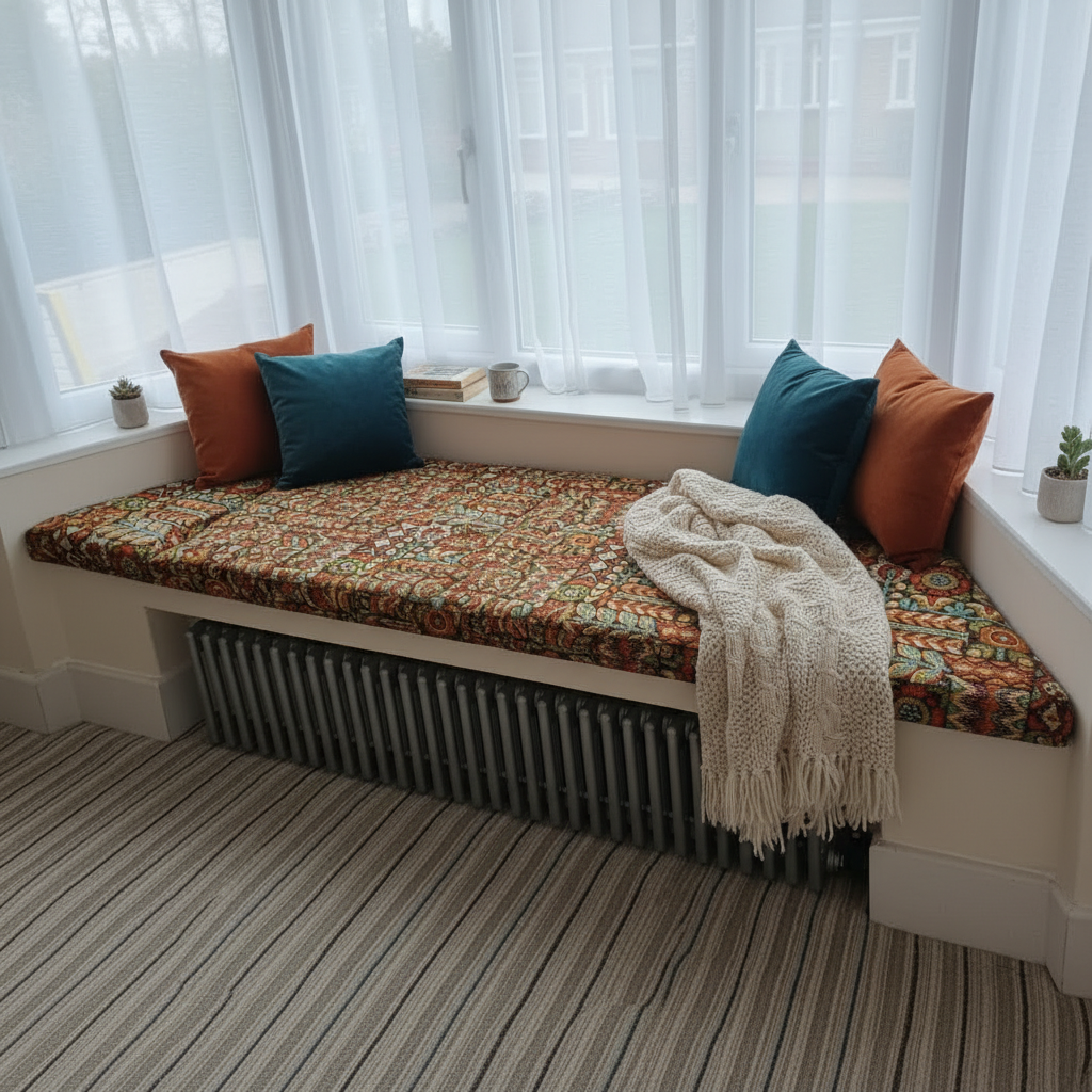 Premium woven 3-piece angled bay window cushion set for indoor seating