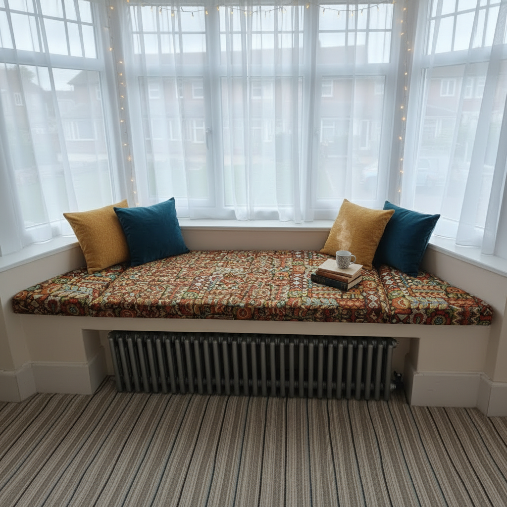 Premium woven 3-piece angled bay window cushion set for indoor seating