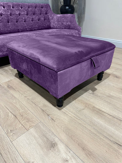Square Plain Lid Coffee Table Ottoman Storage | Large Velvet Footrest UK