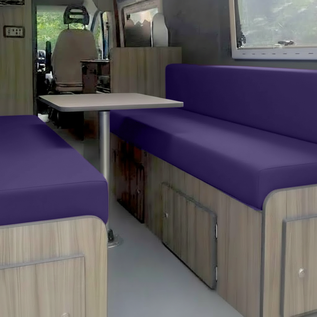 Purple bespoke campervan upholstery
