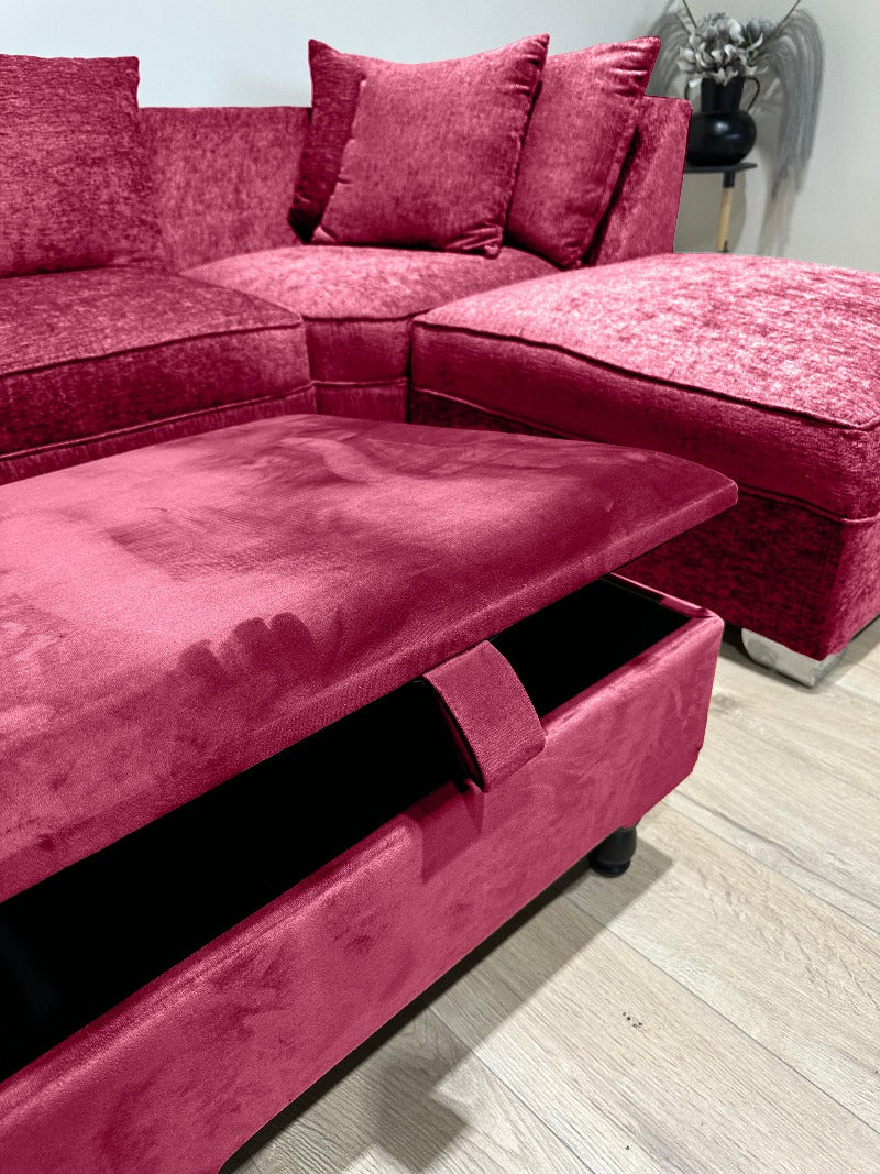 Maroon Square Plain Ottoman Storage | Red Foot Rest For Living Room