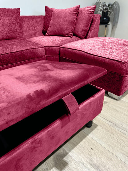 Maroon Square Plain Ottoman Storage | Red Foot Rest For Living Room