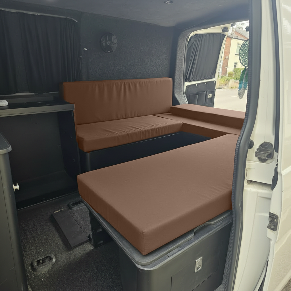 Rich chocolate brown motorhome upholstery seating interior
