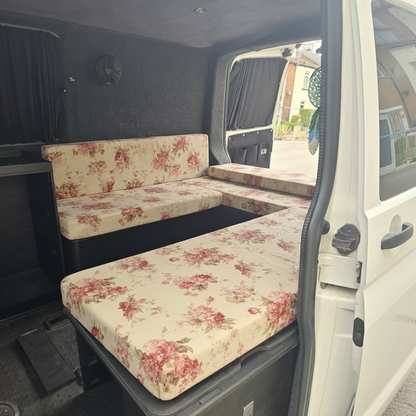Romantic Floral Chintz Upholstery on dining benches