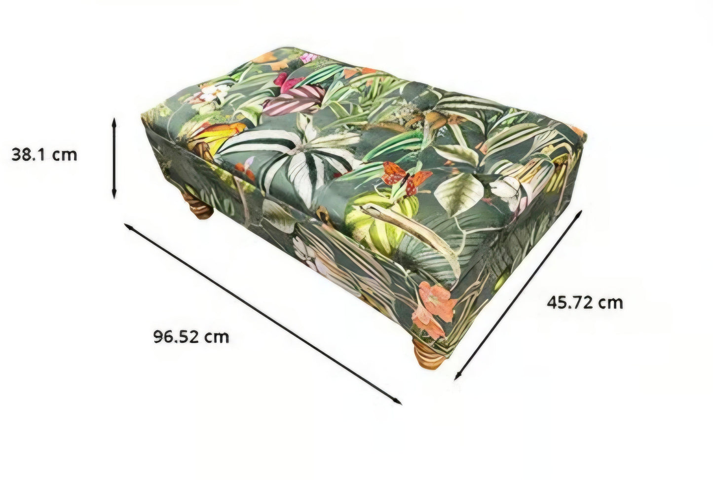PREMIUM Green Floral Large Square Ottoman Storage | Patterned Footstool Pouffe UK | Green Floral Coffee Table