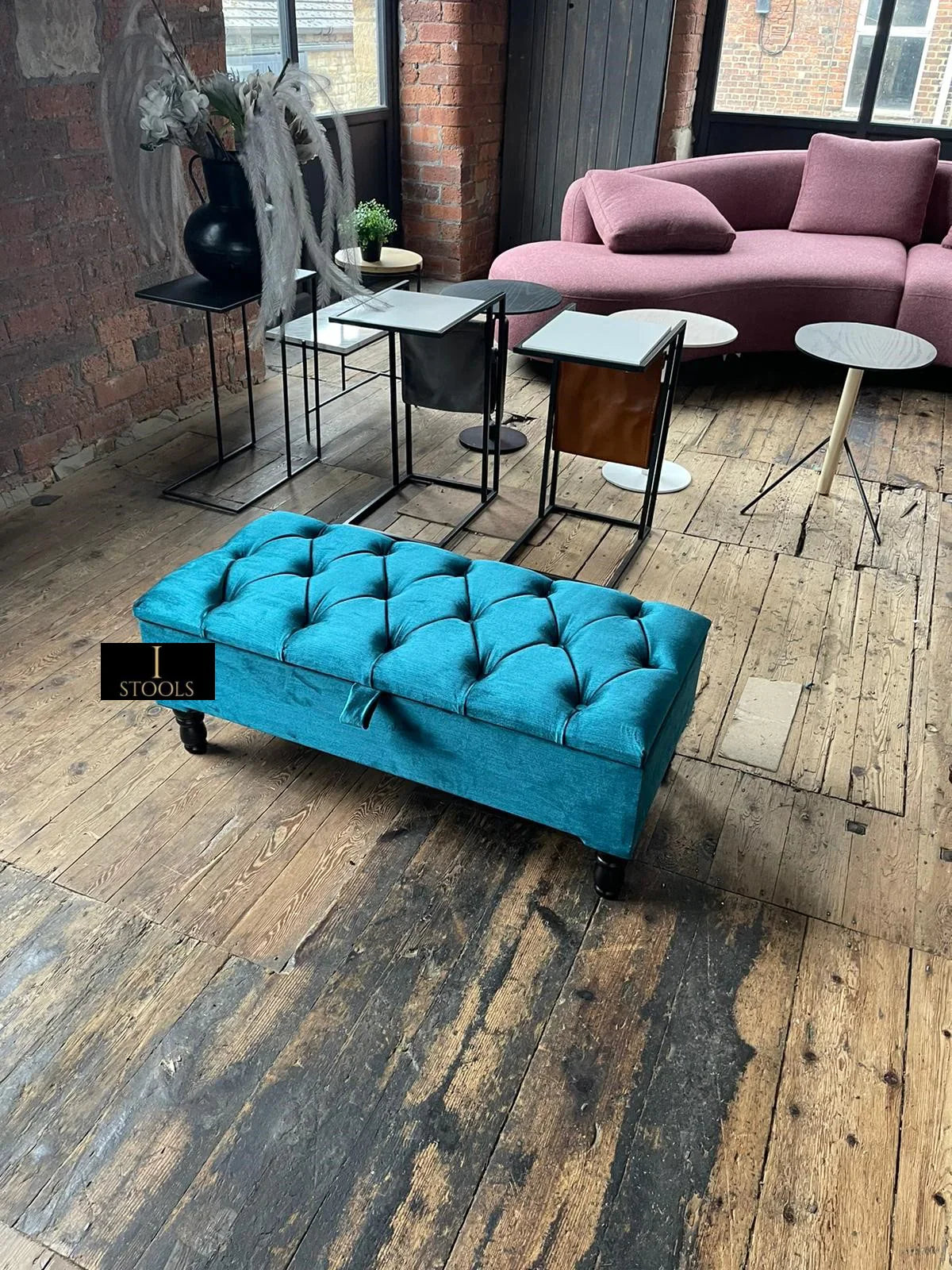 PREMIUM Shiny Turquoise Ottoman Storage | Teal Blue-Green Ottoman Bench