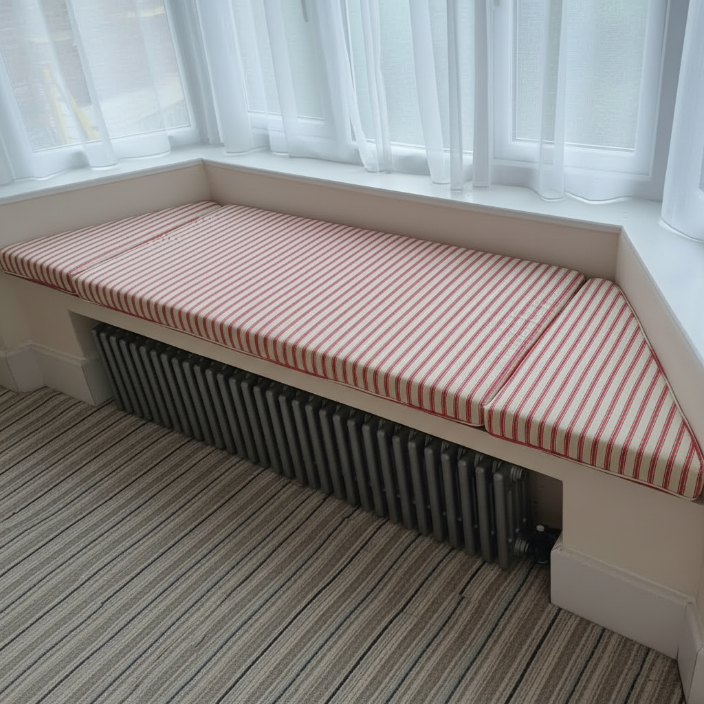 Side profile of high-density foam seating pad showing structured box edge thickness