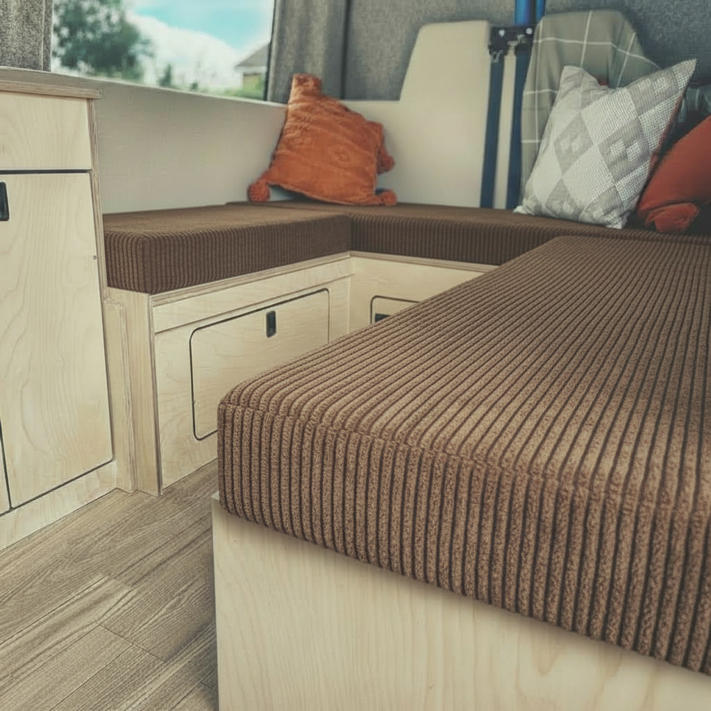 Side profile of high density foam van seating cushion for maximum comfort