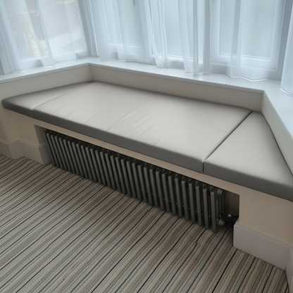 Silver angled bay window cushions 3 piece set in contemporary living room