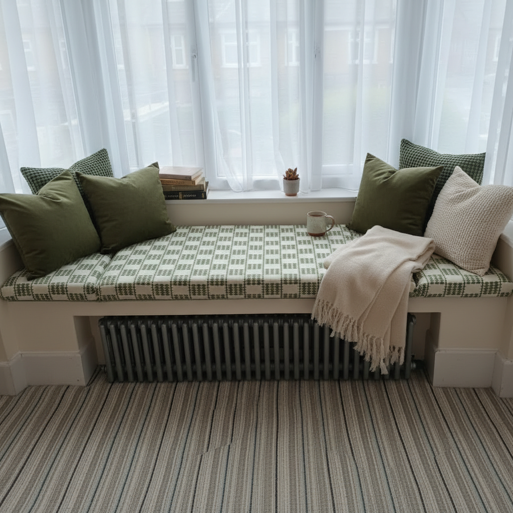 Timeless woven 3-piece angled bay window cushion set for classic indoor seating