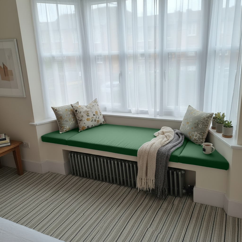Trapezoid bench pads styled in modern interior design
