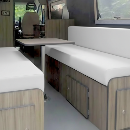 White campervan upholstery high-density foam seating
