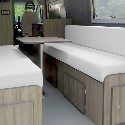 White campervan upholstery high-density foam seating
