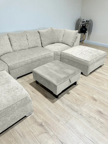 Creamy White Square Plain Lid Coffee Table Ottoman Storage | Footrest For Living Room