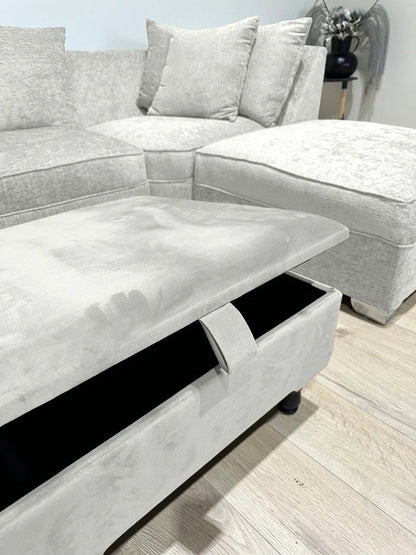 Creamy White Square Plain Lid Coffee Table Ottoman Storage | Footrest For Living Room