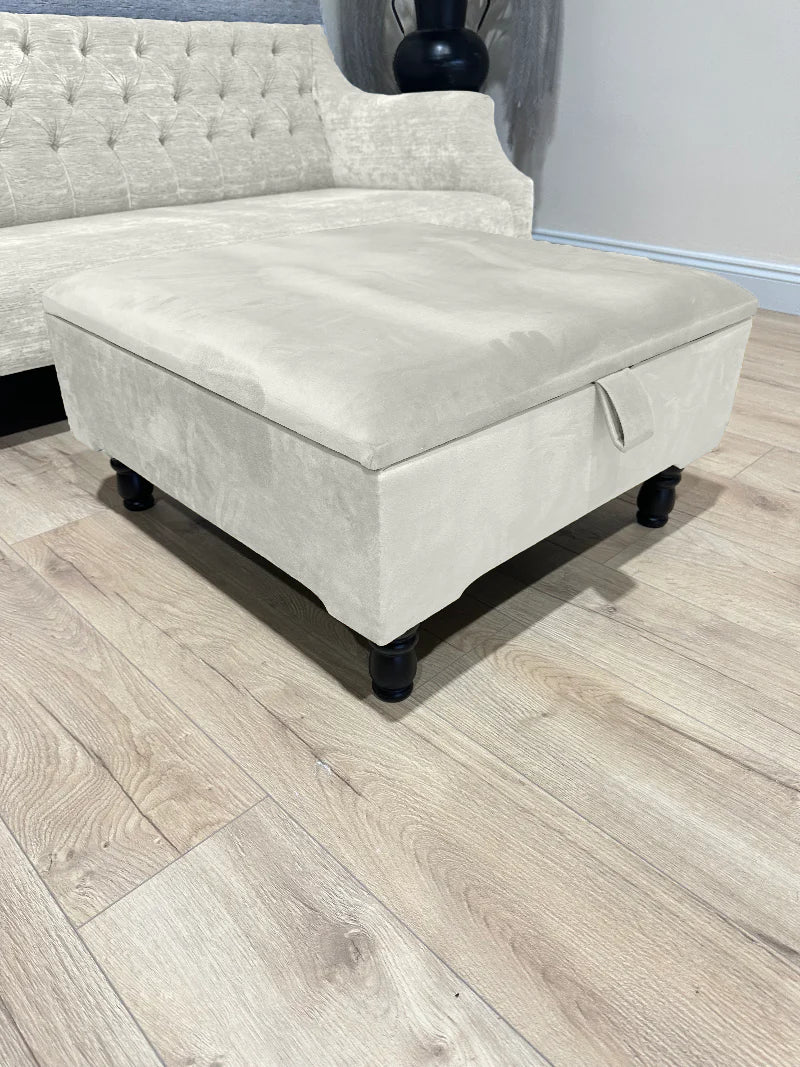 Creamy White Square Plain Lid Coffee Table Ottoman Storage | Footrest For Living Room