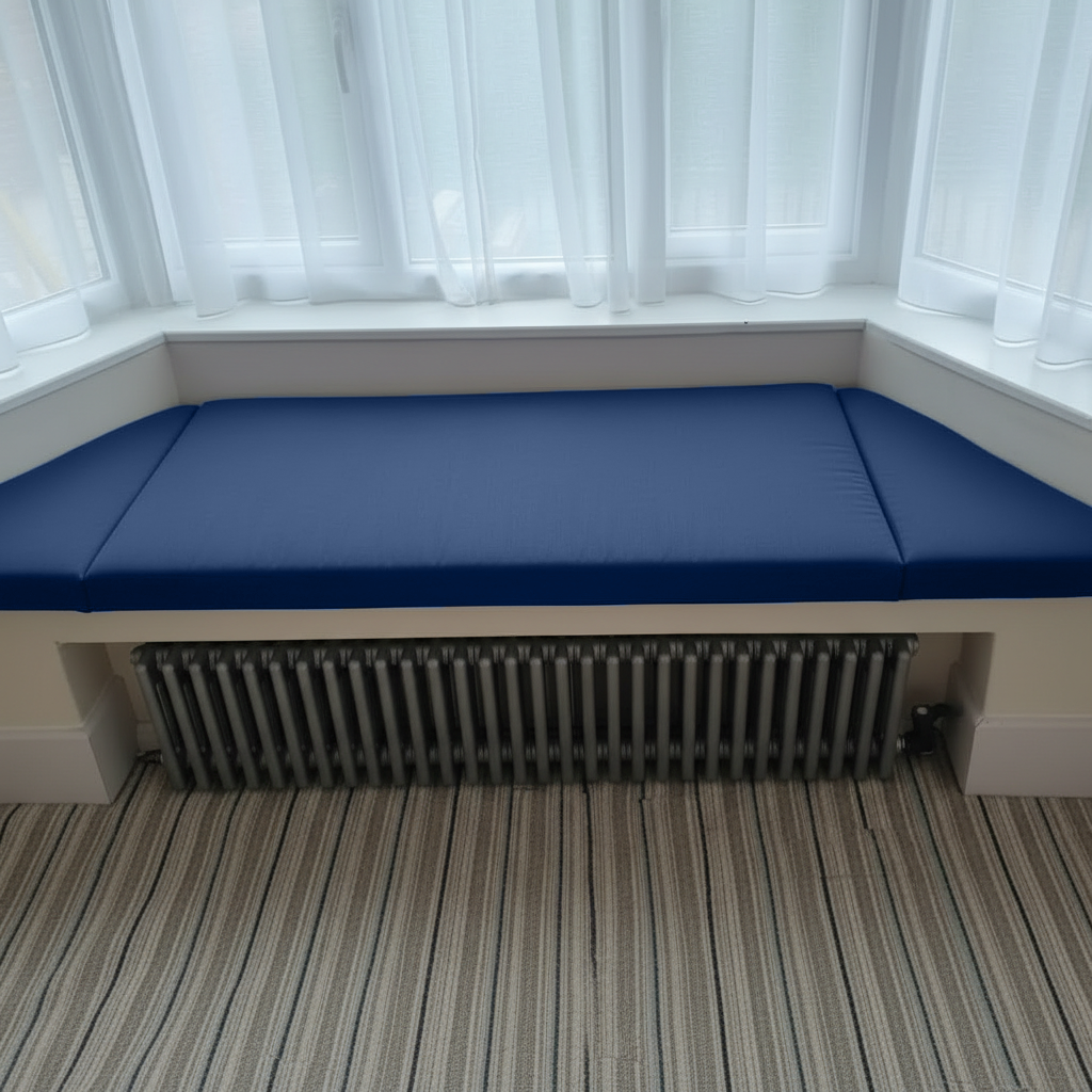 Royle Blue Bespoke Bay Window Seat Cushions – Luxury 3 Piece Angled Window Seat Mattress Set