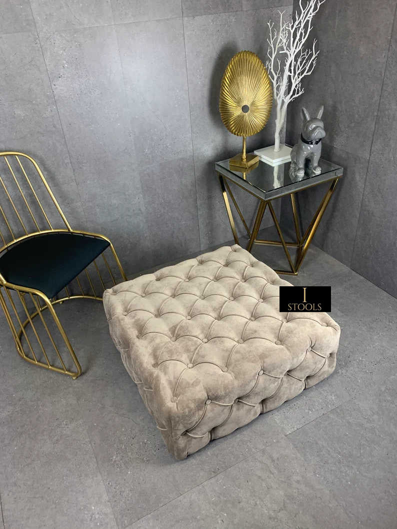 Brown Square Ottoman Coffee Table UK | Large Brown Chesterfield Coffee Table