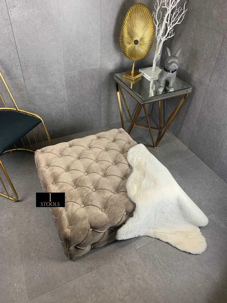 Brown Square Ottoman Coffee Table UK | Large Brown Chesterfield Coffee Table