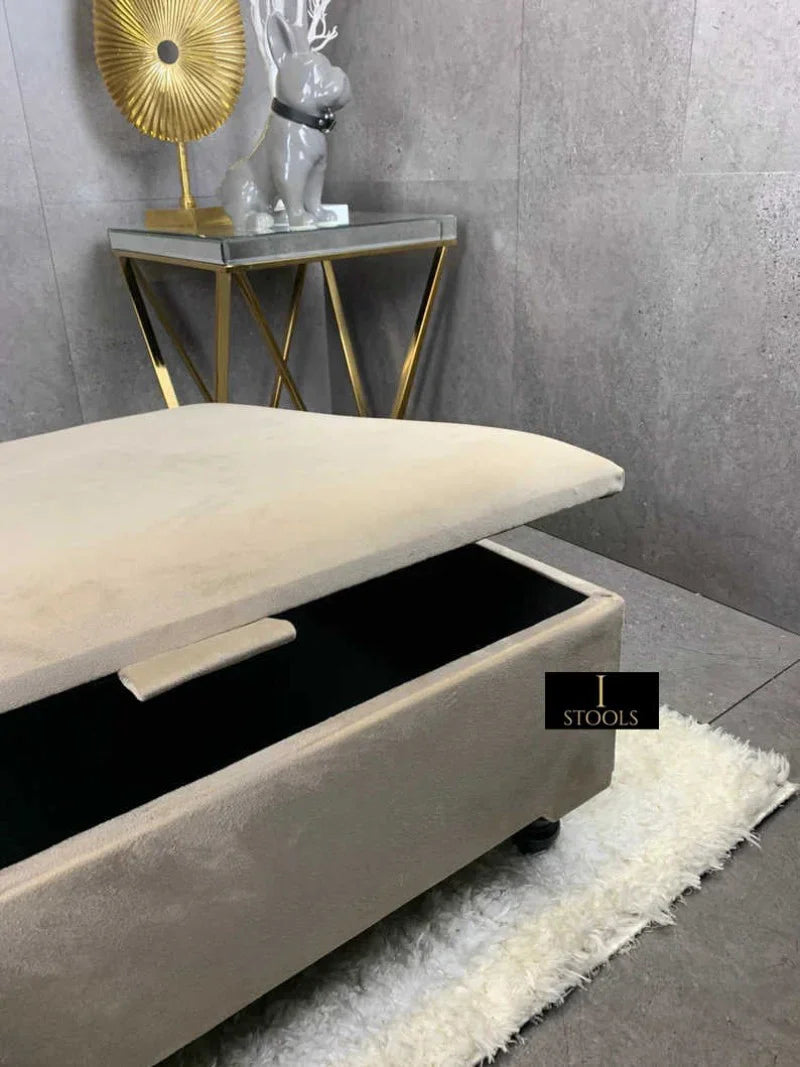 Champagne Square Coffee Table Ottoman Storage | Plain Top Footrest