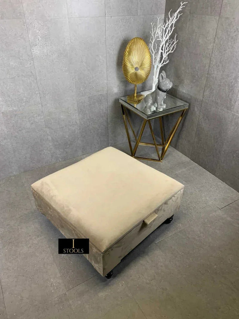 Champagne Square Coffee Table Ottoman Storage | Plain Top Footrest