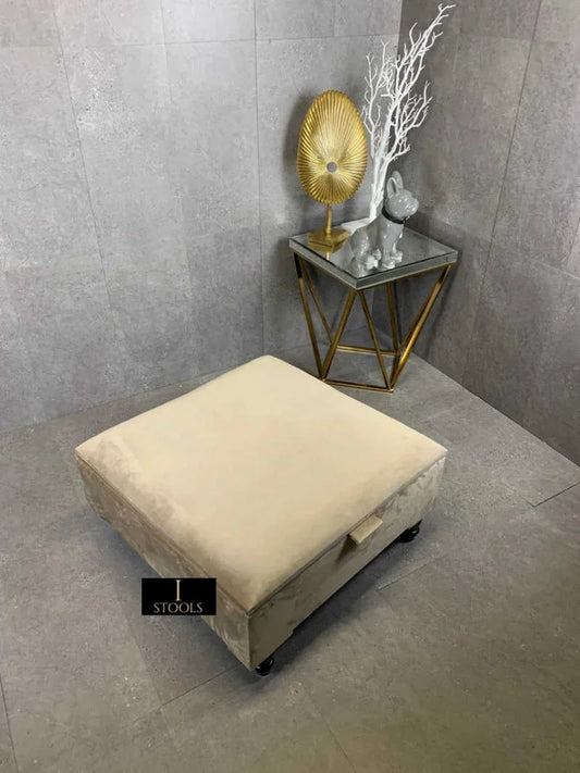 Champagne Square Coffee Table Ottoman Storage | Plain Top Footrest