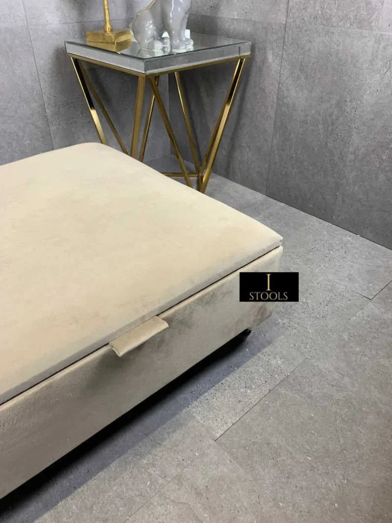 Champagne Square Coffee Table Ottoman Storage | Plain Top Footrest