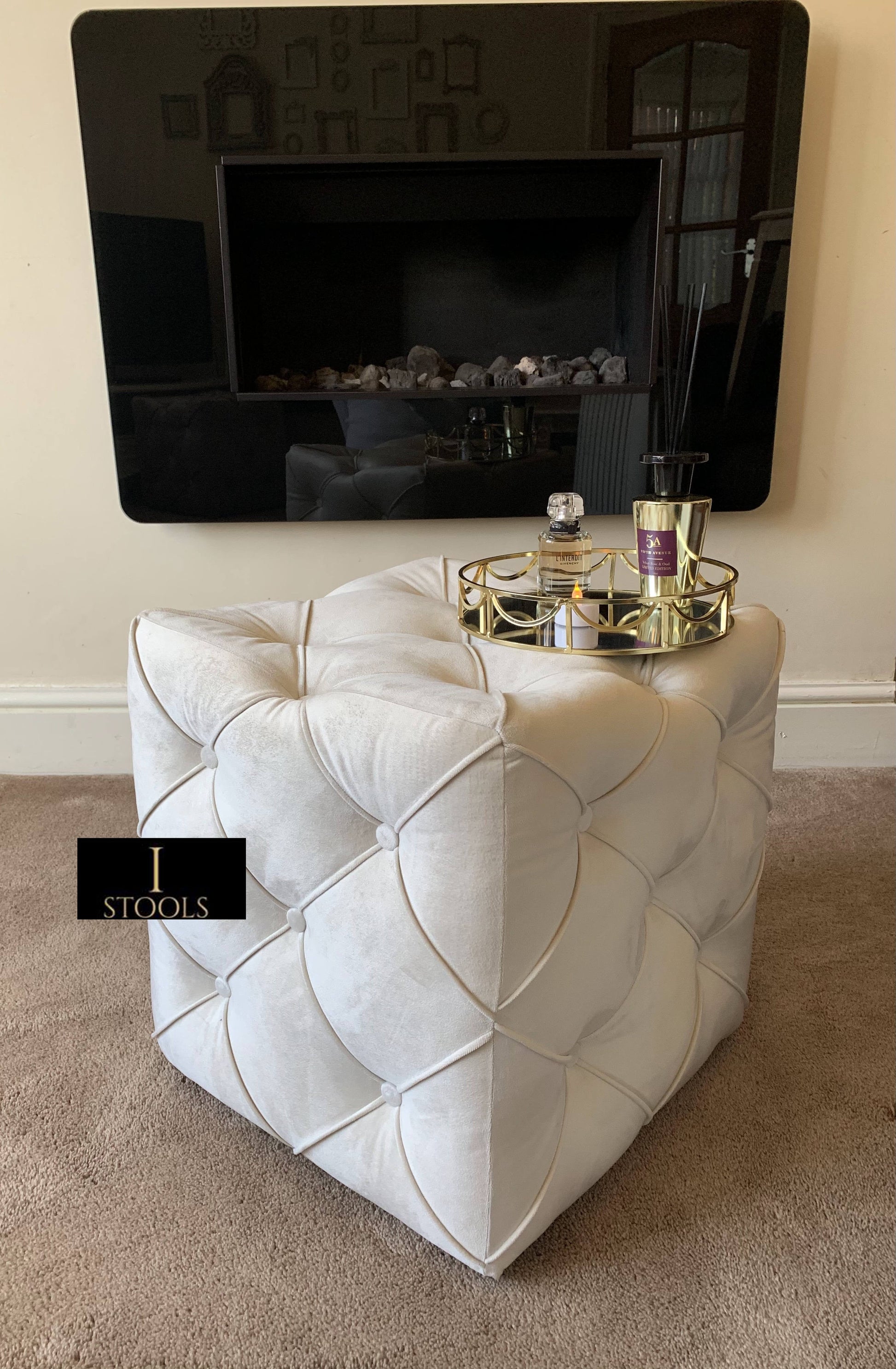 Buy Creamy White Square Fabric Storage Ottoman Bench Coffee Table