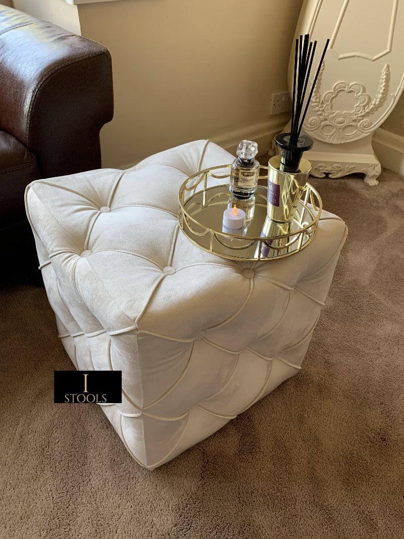 Buy Creamy White Square Fabric Storage Ottoman Bench Coffee Table