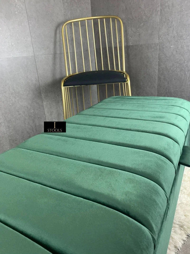 Green Storage Box | Velvet Green Pouffe Bench | Green Velvet Footstool