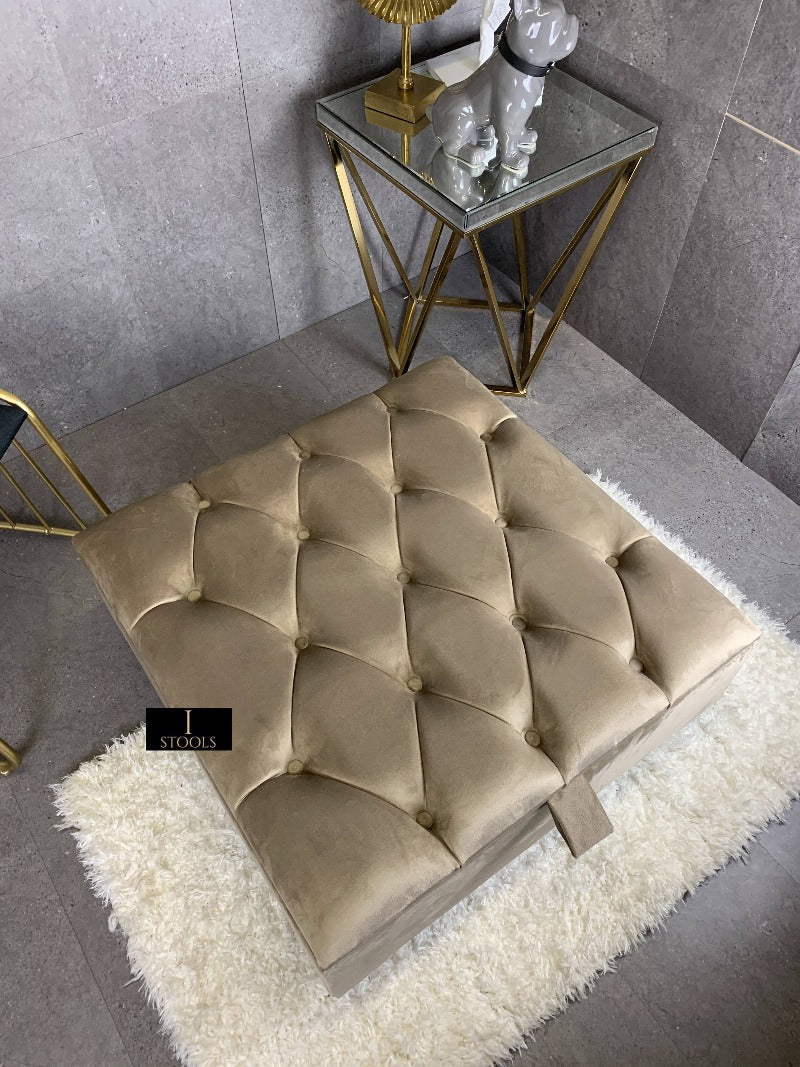 Mink Coffee Table Ottoman Storage | Beige Buttoned Chesterfield Coffee Table