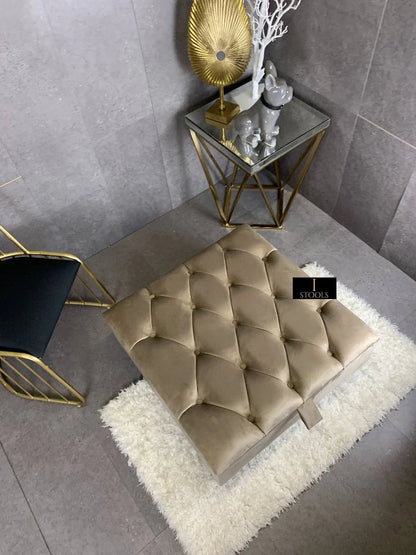 Mink Coffee Table Ottoman Storage | Beige Buttoned Chesterfield Coffee Table