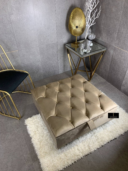 Mink Coffee Table Ottoman Storage | Beige Buttoned Chesterfield Coffee Table