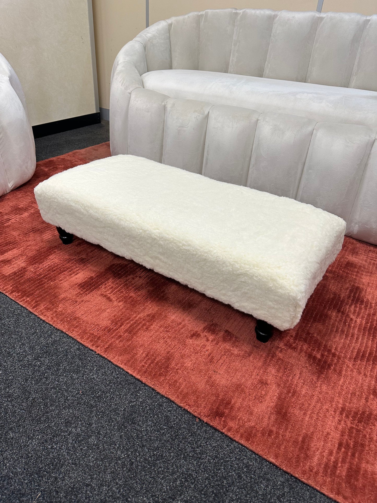 Premium Luxury Footstool with Cozy fur| off white Creamy Footstool Bench