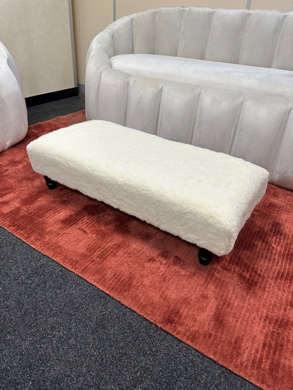 Premium Luxury Footstool with Cozy fur| off white Creamy Footstool Bench