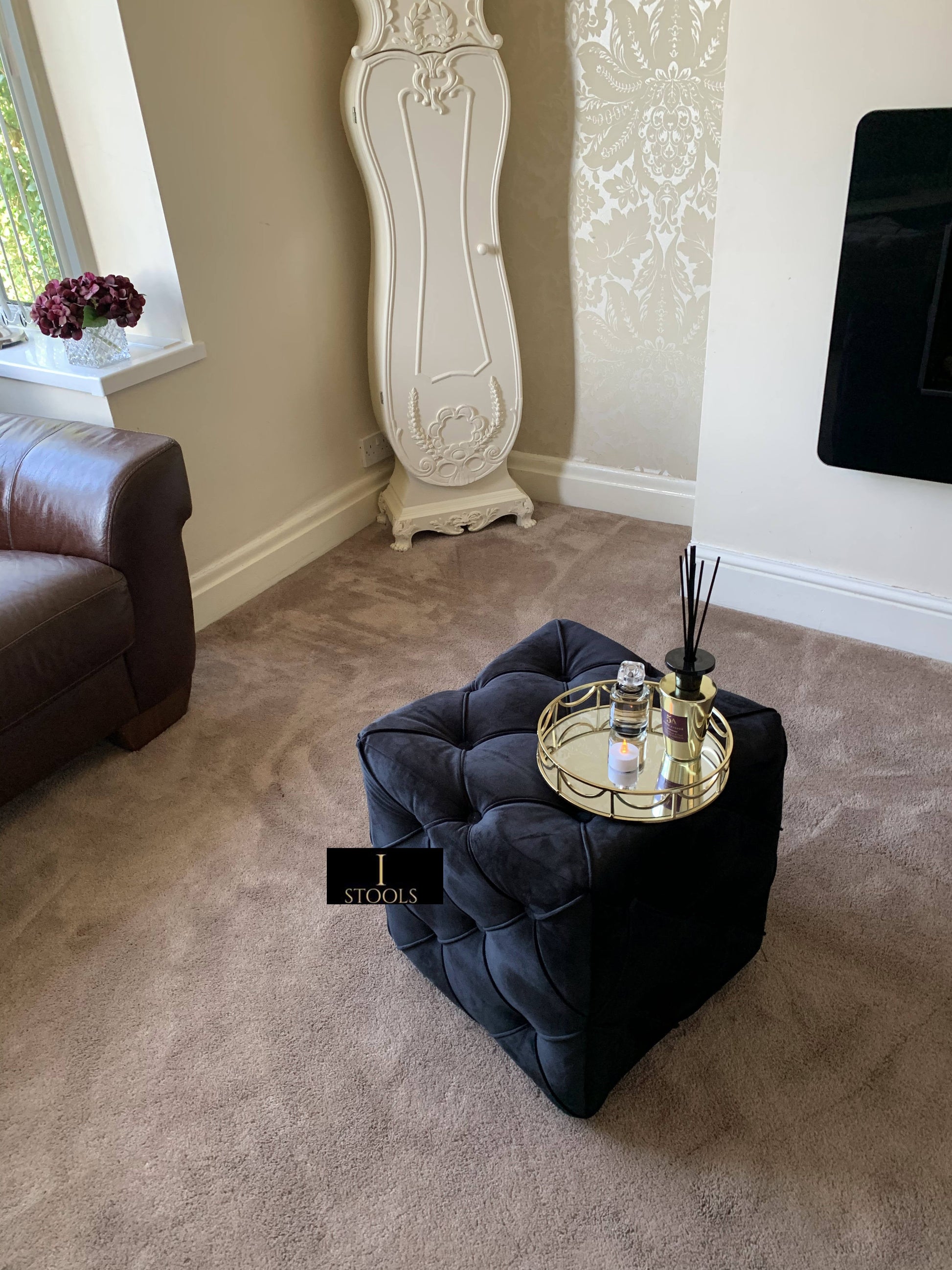 Buy Black Square Ottoman Cube Deep Buttoned Coffee Table