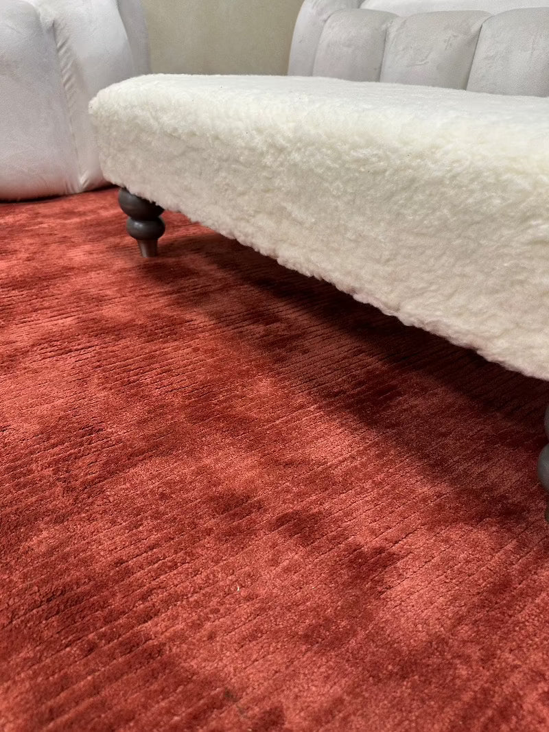 Premium Luxury Footstool with Cozy fur| off white Creamy Footstool Bench