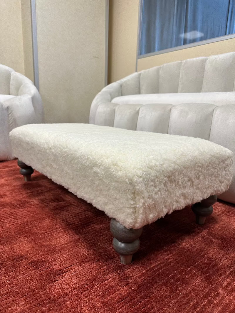 Premium Luxury Footstool with Cozy fur| off white Creamy Footstool Bench