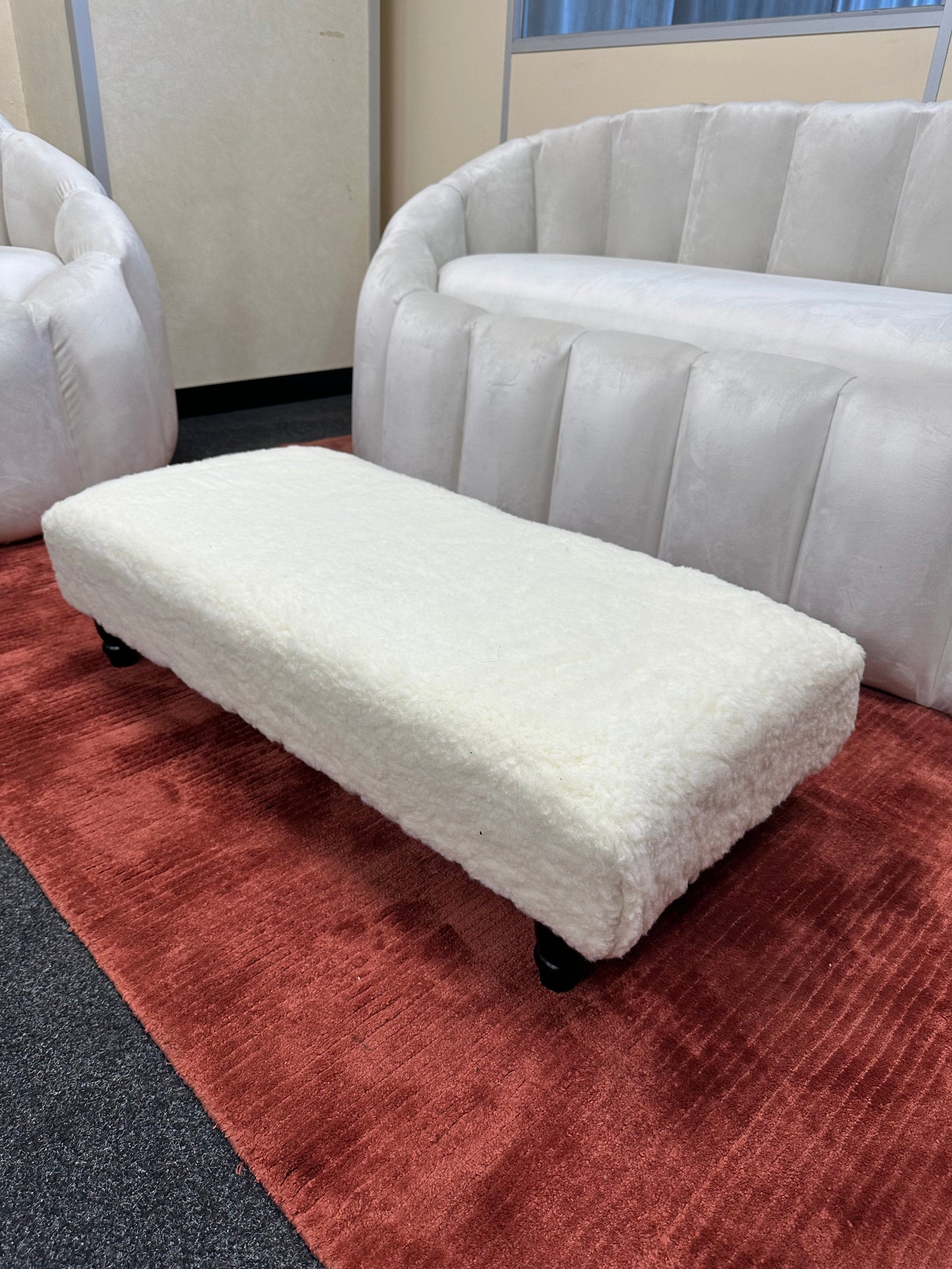 Premium Luxury Footstool with Cozy fur| off white Creamy Footstool Bench