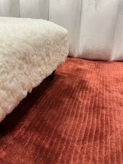 Premium Luxury Footstool with Cozy fur| off white Creamy Footstool Bench