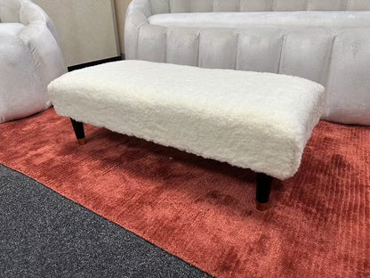 Premium Luxury Footstool with Cozy fur| off white Creamy Footstool Bench