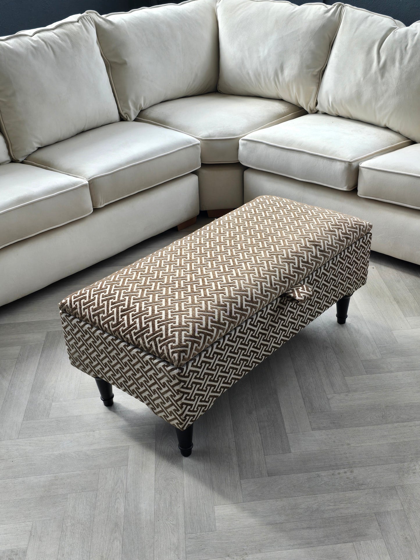 Bloc pattern geometry brown coffee table storage Footstool Pouffe