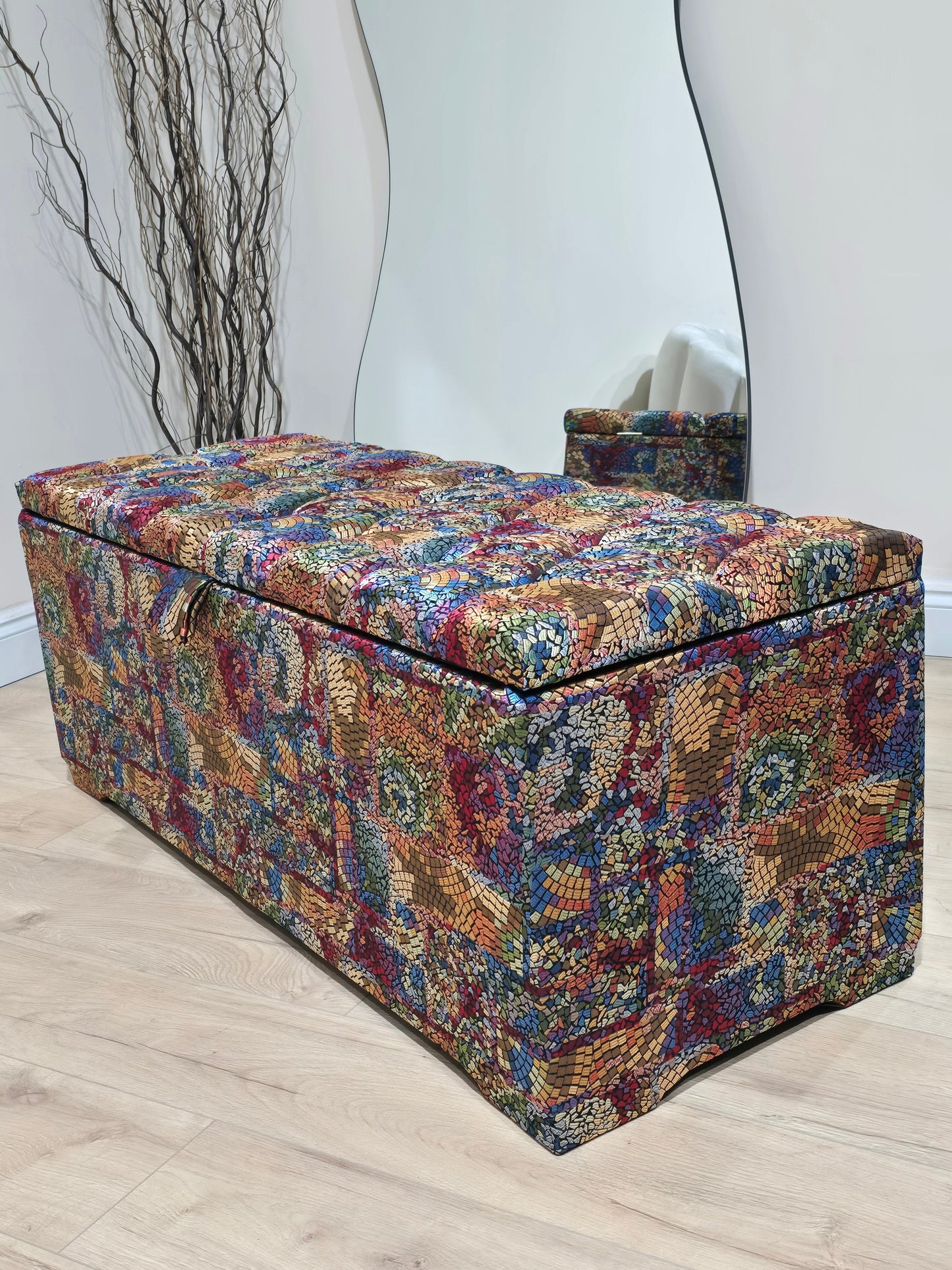 Premium stained glass embossed multi colour end of bed storage Ottoman,  bay window seat