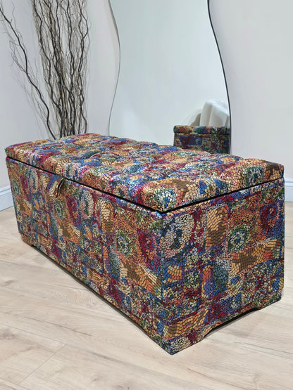 Premium stained glass embossed multi colour end of bed storage Ottoman,  bay window seat