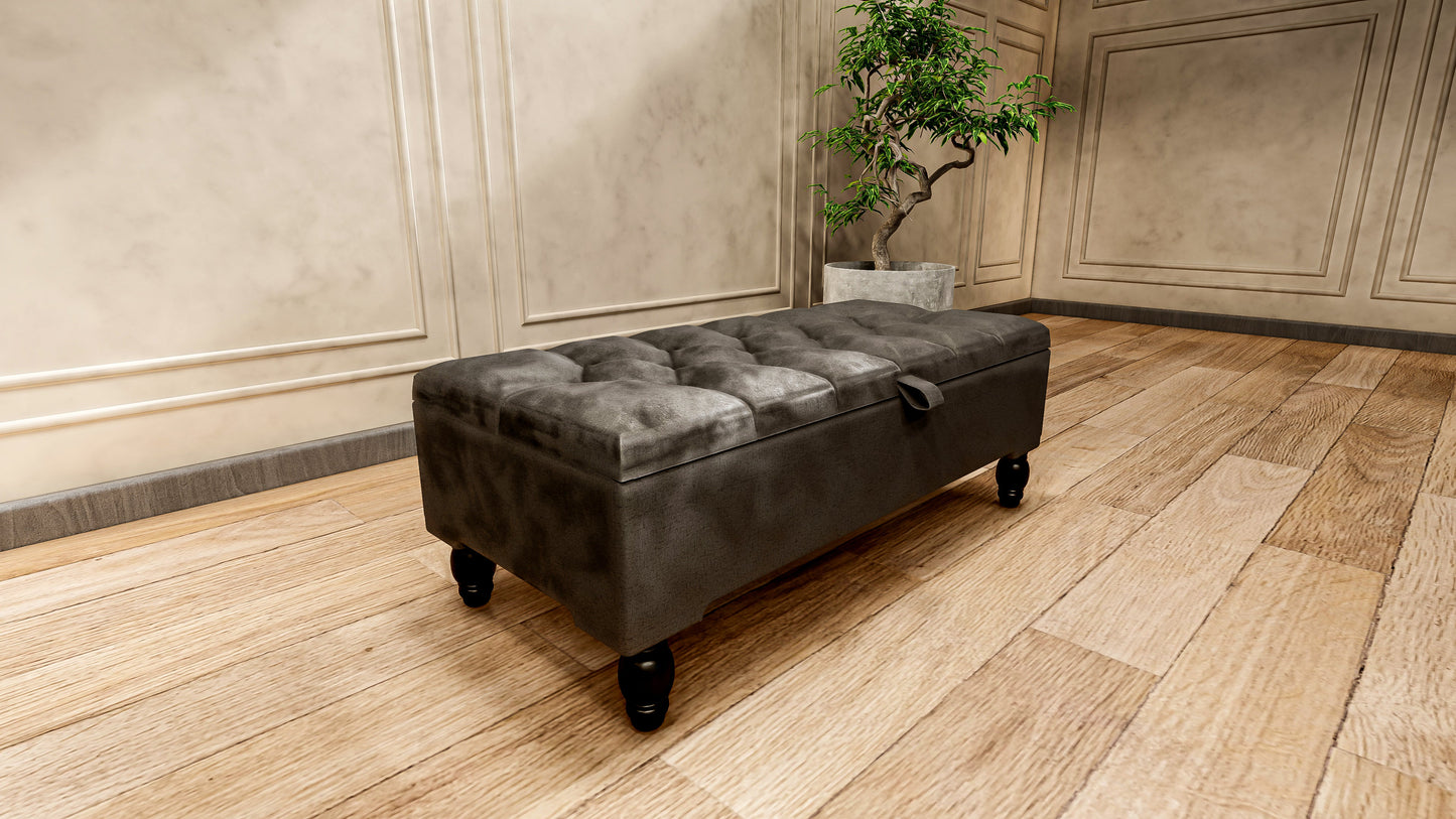 Black Ottoman Coffee Table Storage Bench | Black Bedroom Ottoman & Pouffe
