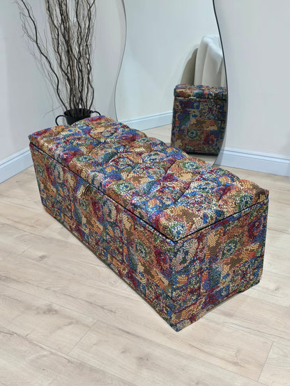 Premium stained glass embossed multi colour end of bed storage Ottoman,  bay window seat
