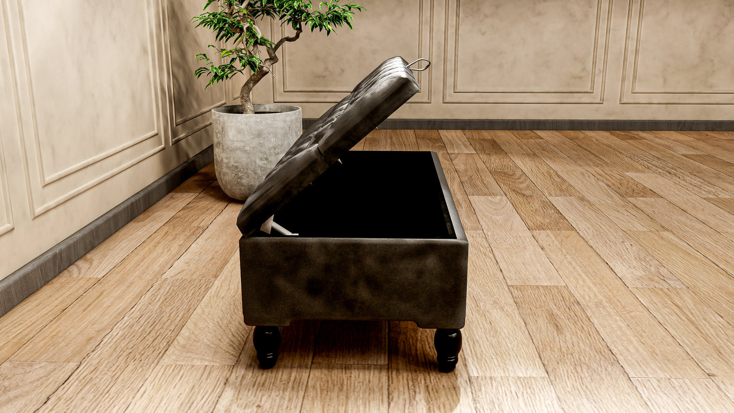 Black Ottoman Coffee Table Storage Bench | Black Bedroom Ottoman & Pouffe