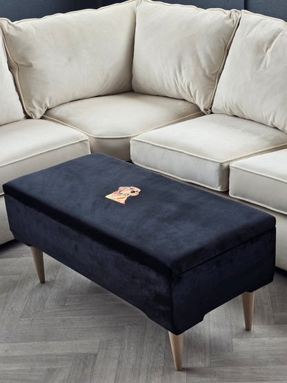 Labrador embroidered black velvet soft luxurious storage coffee table