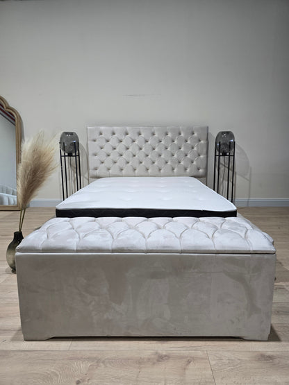 Cream large Ottoman deep bedroom storage box chesterfield bench seat