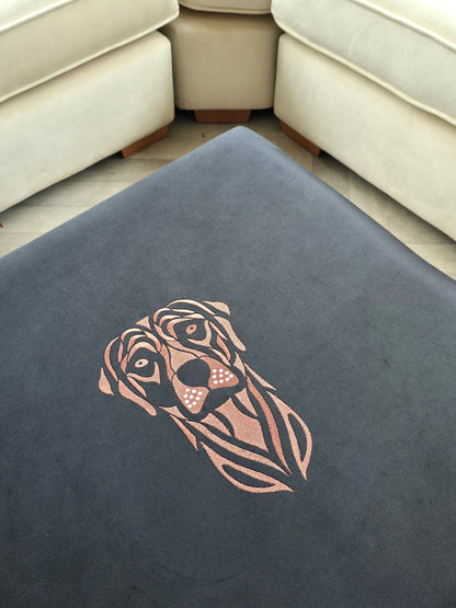 Square Labrador premium embroidered black velvet soft luxurious storage coffee table